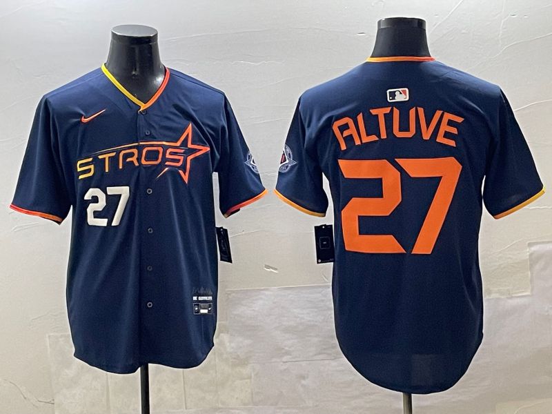 Men Houston Astros 27 Altuve Drak Blue Three generations Joint Name 2025 Nike MLB Jersey style 6